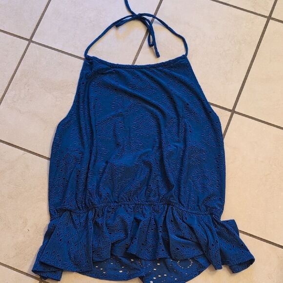 NWT ModCloth Sought After in Sapphire Halter Top blue eyelet size 1X - Picture 2 of 8